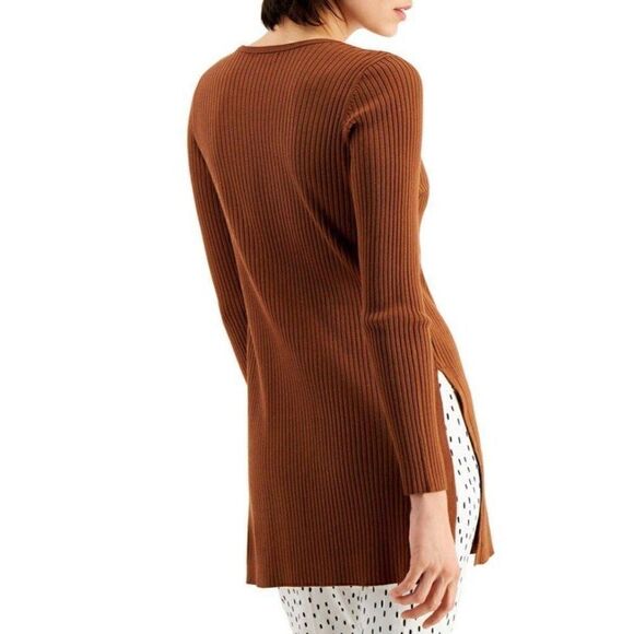 Alfani Tunic Sweater Top Brown Lightweight Ribbed Sz Large NEW - Picture 7 of 7